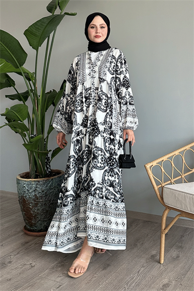 Ebruli Salaş Siyah Viskon Elbise