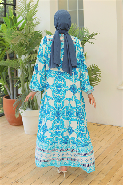 Ebruli Salaş Turkuaz Viskon Elbise