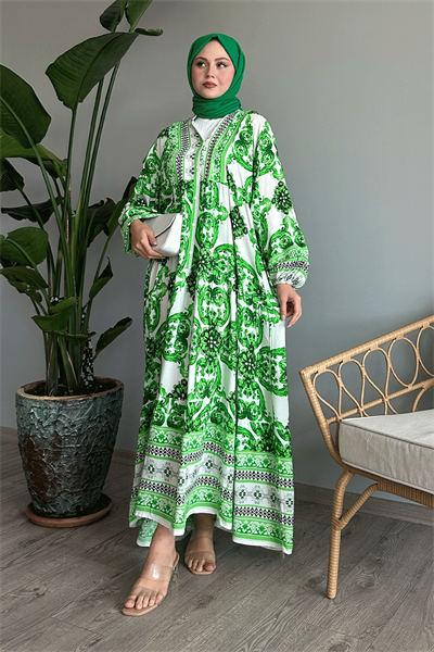 Ebruli Salaş Yeşil Viskon Elbise