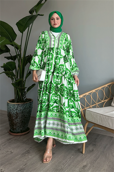 Ebruli Salaş Yeşil Viskon Elbise