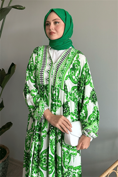 Ebruli Salaş Yeşil Viskon Elbise