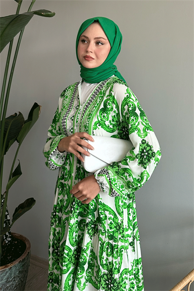 Ebruli Salaş Yeşil Viskon Elbise