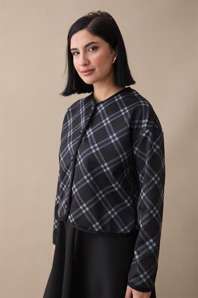 Ekose Desen Ceket Etek Siyah Takım