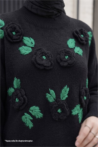 Handcrafted Detail Black Sweater