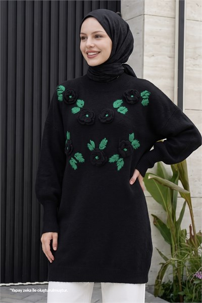 Handcrafted Detail Black Sweater