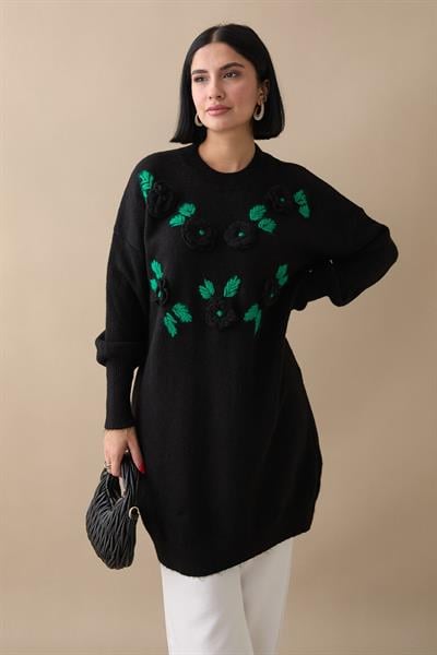 El İşi Detaylı Siyah Kazak