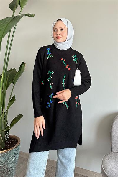El İşi Yumoş Siyah Triko Tunik