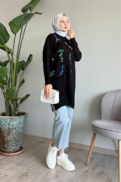 El İşi Yumoş Siyah Triko Tunik