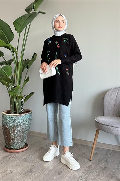 El İşi Yumoş Siyah Triko Tunik