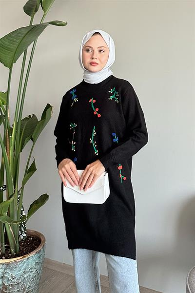 El İşi Yumoş Siyah Triko Tunik