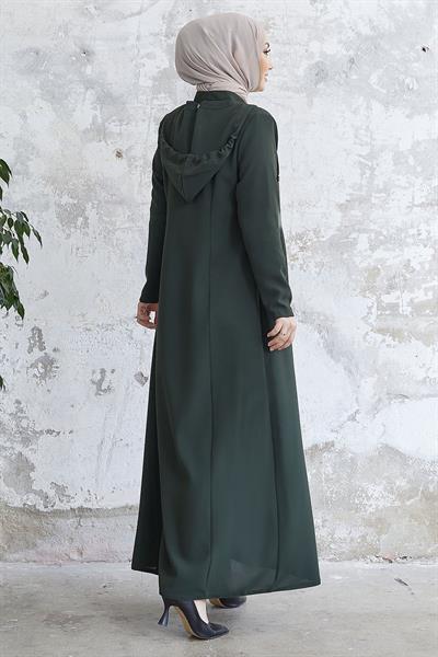 Elena Beli Detay Kapüşonlu Haki Ferace