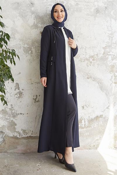 Elena Beli Detay Kapüşonlu Lacivert Ferace