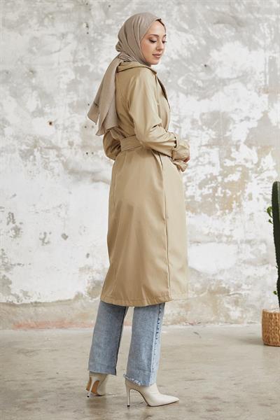 Eleta Kruvaze Yaka Ekoseli Trençkot - Bej