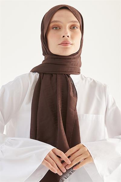Elle F Desen Jakarlı Pamuklu Şal - Acı Kahve
