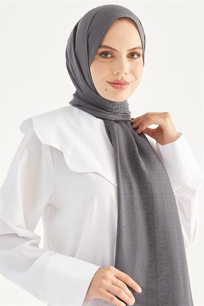 Elle F Desen Jakarlı Pamuklu Şal - Antrasit