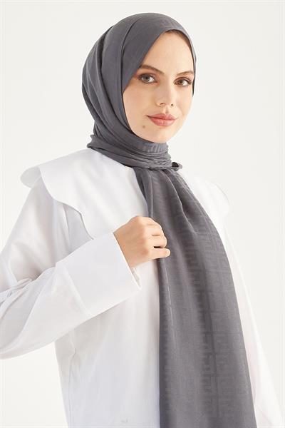 Elle F Desen Jakarlı Pamuklu Şal - Antrasit