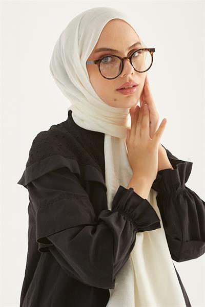 Elle F Desen Jakarlı Pamuklu Şal - Beyaz