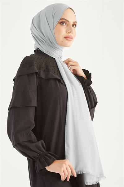 Elle F Desen Jakarlı Pamuklu Şal - Gri