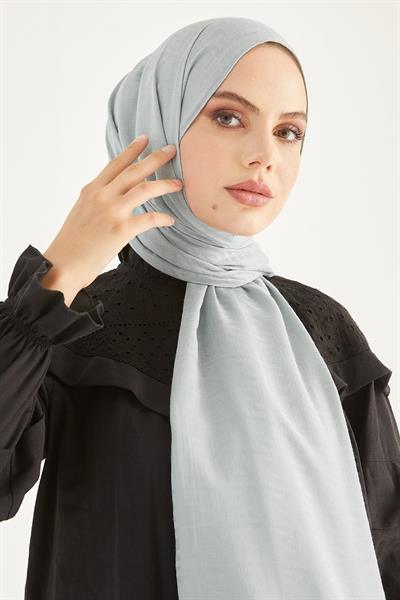 Elle F Desen Jakarlı Pamuklu Şal - Gri