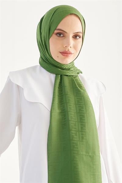 Elle F Desen Jakarlı Pamuklu Şal - Haki