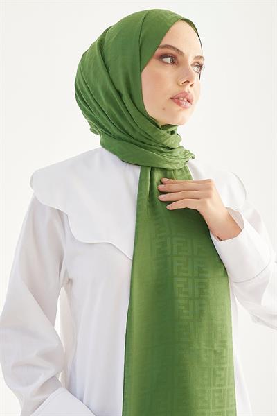 Elle F Desen Jakarlı Pamuklu Şal - Haki