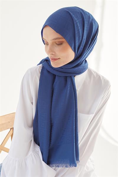 Elle F Desen Jakarlı Pamuklu Şal - İndigo