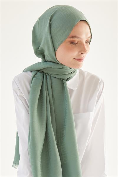 Elle F Desen Jakarlı Pamuklu Şal - Mint