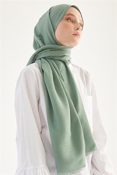 Elle F Desen Jakarlı Pamuklu Şal - Mint