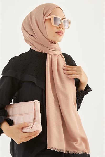 Elle F Desen Jakarlı Pamuklu Şal - Yavruağzı