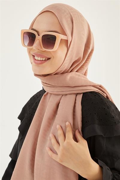 Elle F Desen Jakarlı Pamuklu Şal - Yavruağzı