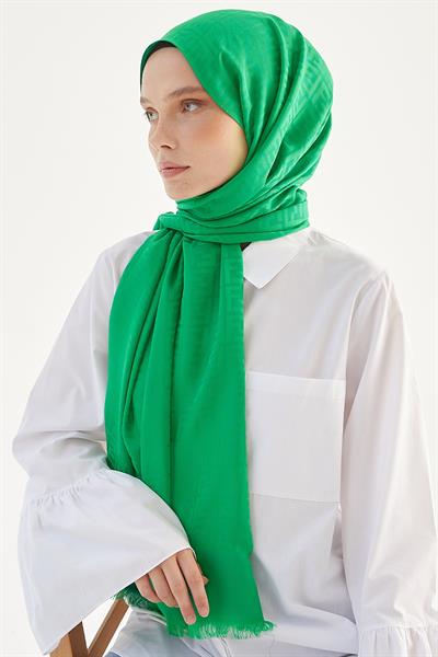 Elle F Desen Jakarlı Pamuklu Şal  - Yeşil