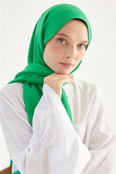 Elle F Desen Jakarlı Pamuklu Şal  - Yeşil