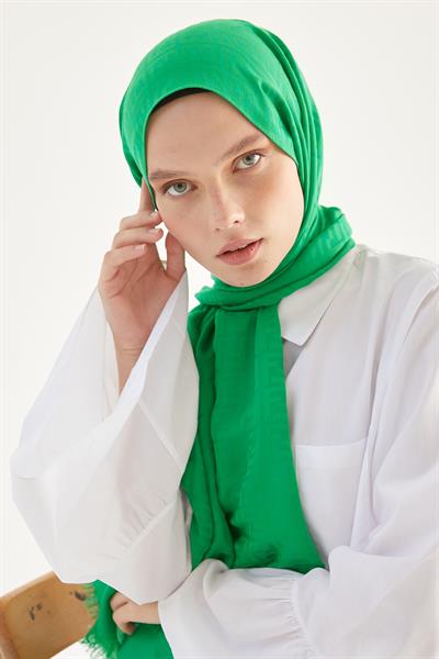 Elle F Desen Jakarlı Pamuklu Şal  - Yeşil