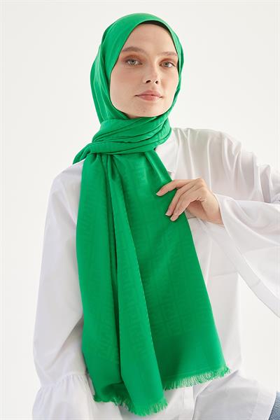 Elle F Desen Jakarlı Pamuklu Şal  - Yeşil