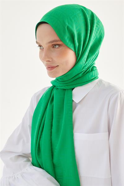 Elle F Desen Jakarlı Pamuklu Şal  - Yeşil