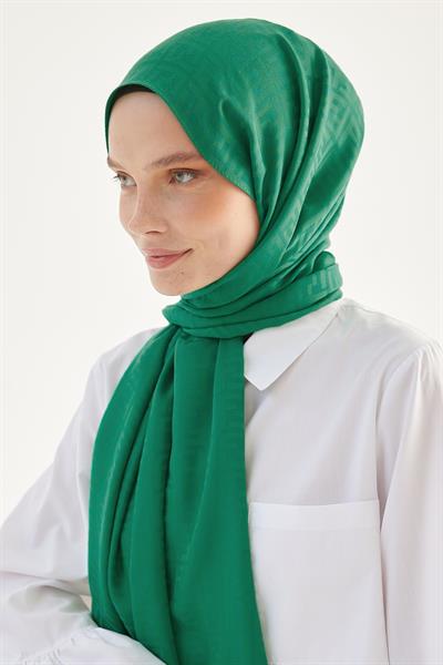 Elle F Desen Jakarlı Pamuklu Şal  - Zümrüt Yeşili