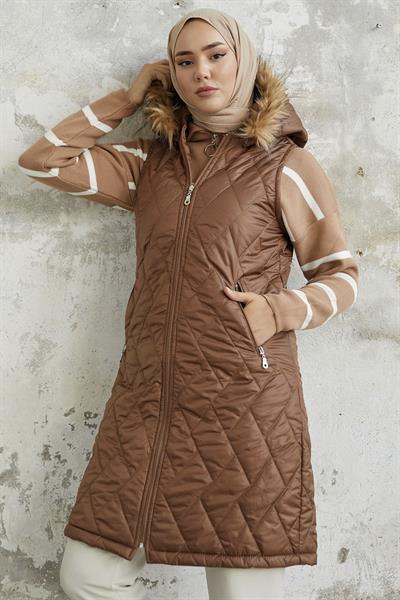 Elora Kapitone Şişme Yelek - Taba