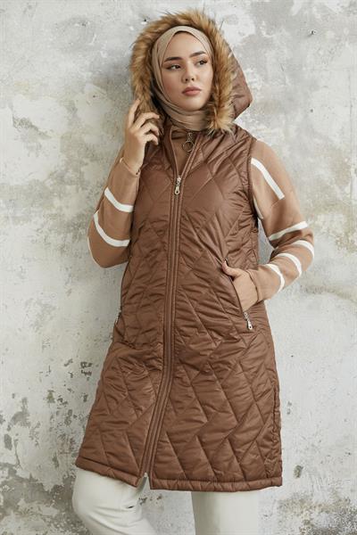 Elora Kapitone Şişme Yelek - Taba