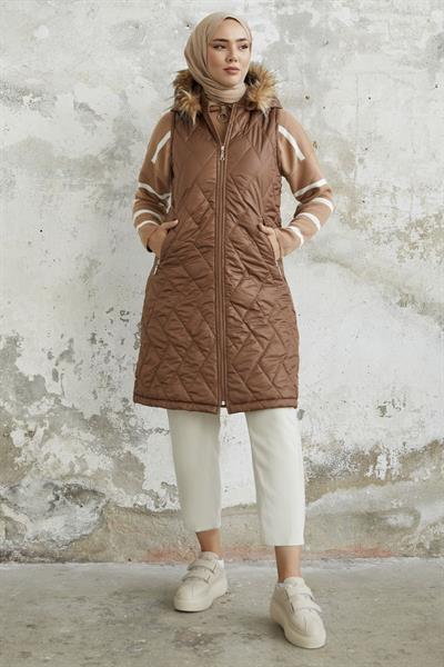 Elora Kapitone Şişme Yelek - Taba