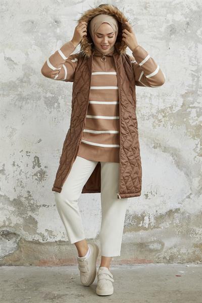 Elora Kapitone Şişme Yelek - Taba