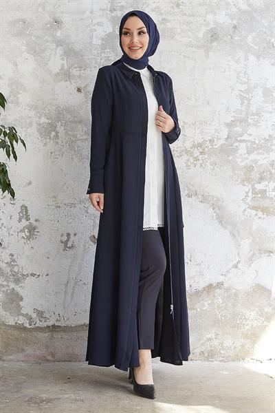 Emery Kuşaklı Gömlek Yaka Lacivert Ferace