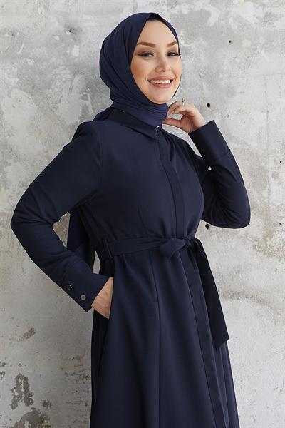 Emery Kuşaklı Gömlek Yaka Lacivert Ferace