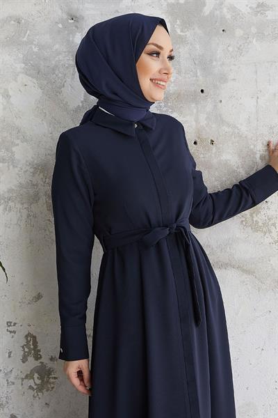 Emery Kuşaklı Gömlek Yaka Lacivert Ferace