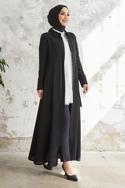 Emery Kuşaklı Gömlek Yaka Siyah Ferace