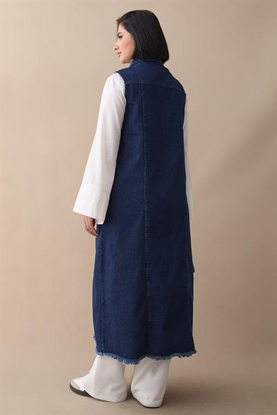 Eskitme Detay Koyu Mavi Kot Yelek