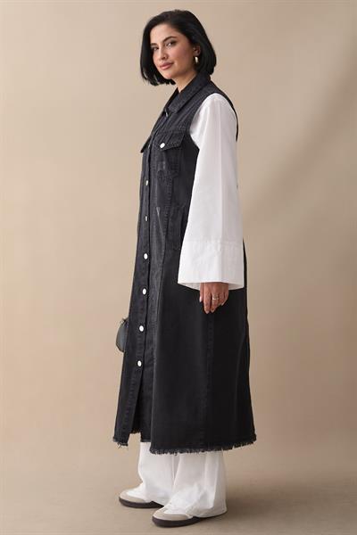 Eskitme Detay Siyah Kot Yelek