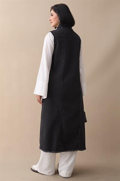 Eskitme Detay Siyah Kot Yelek
