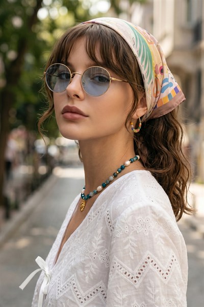 Eskiz Desenli Gül Kurusu Bandana Fular 50x50