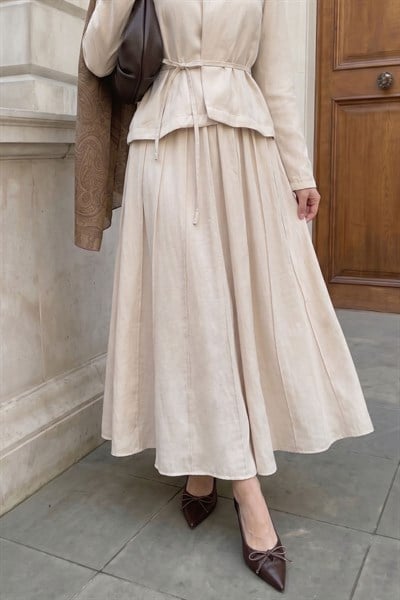 Eteği Dikişli İkili Bej Takım