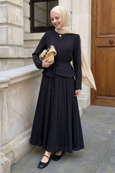 Eteği Dikişli İkili Siyah Takım